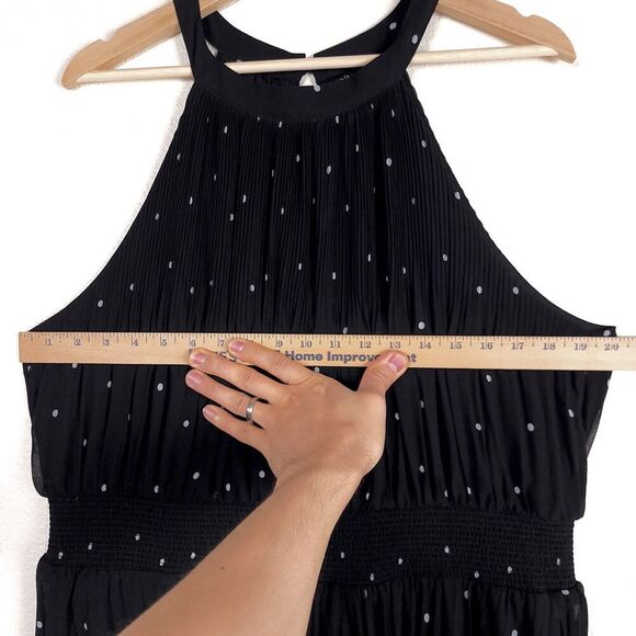 NEW City Chic Miriam Chiffon Pleated Halter Midi Dress Black Polkadot Plus 20 - Picture 3 of 7